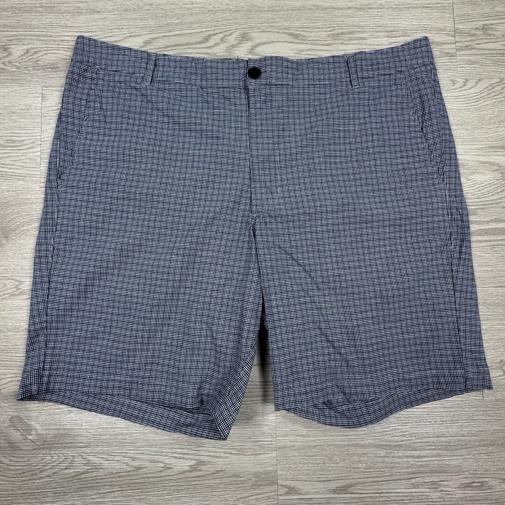 Ben Sherman Men's Shorts Regular Fit Gingham Blue 38W Stretch Casual Chino